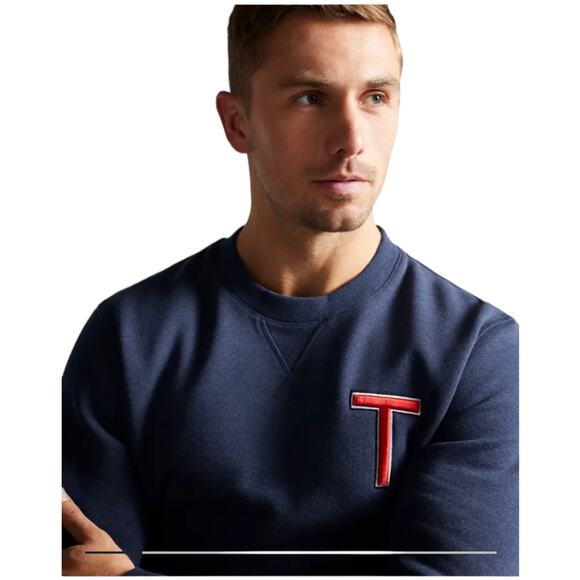 Ted Baker NWT Blue LS Varsity 'T' Sweatshirt Size 6 US XXL Preppy Organic Cotton - Picture 2 of 11